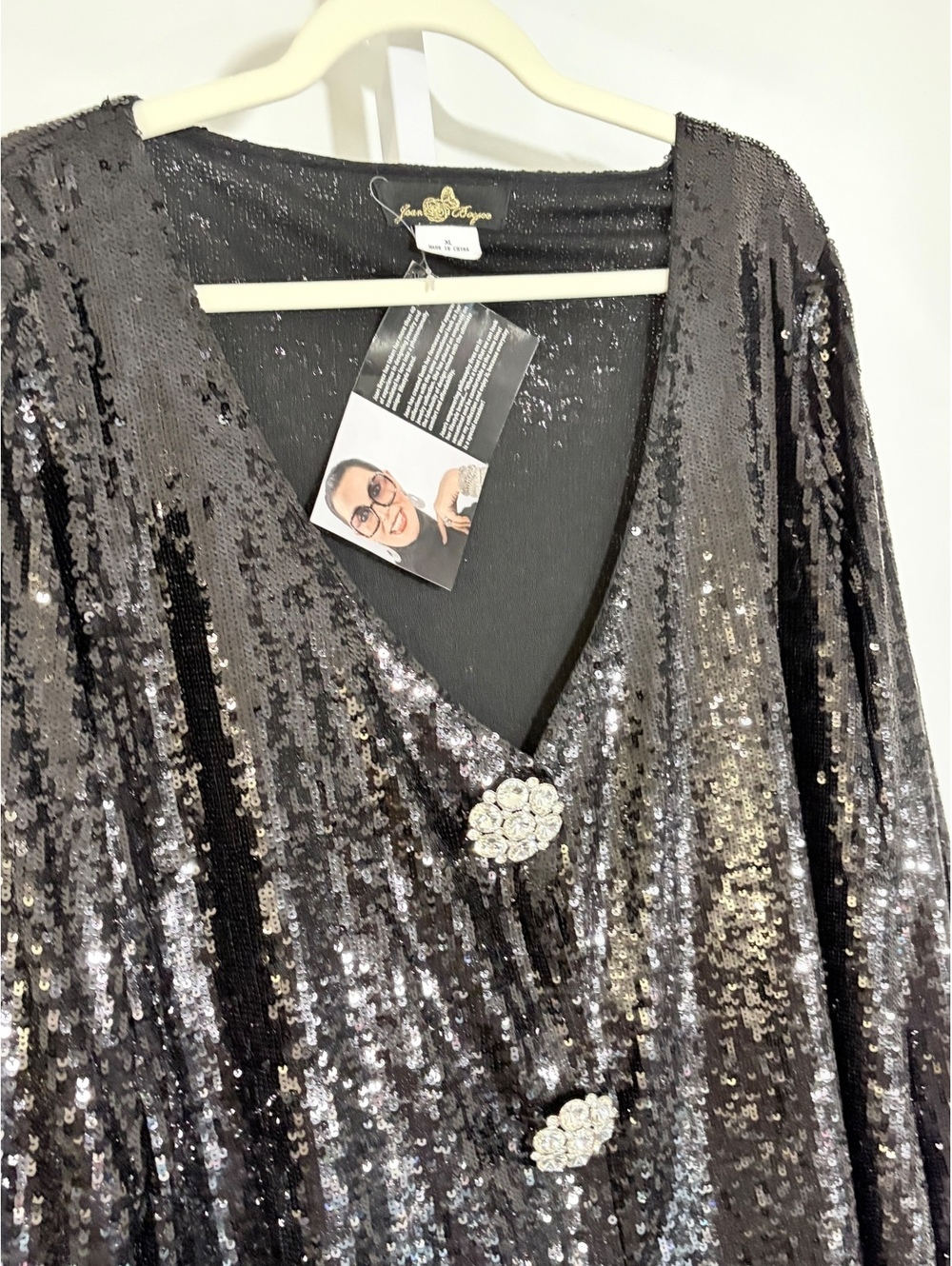 Joan Boyce Women's size XL Black Sequin Jacket with Large Rhinestone Buttons - Picture 14 of 16